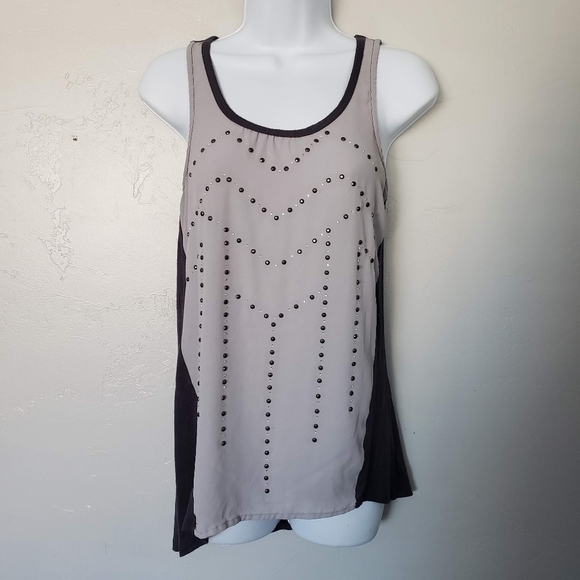 Studio Y Small Sleeveless Blouse Grey Hematite Embellishments Keyhole Dressy Top - Picture 1 of 8